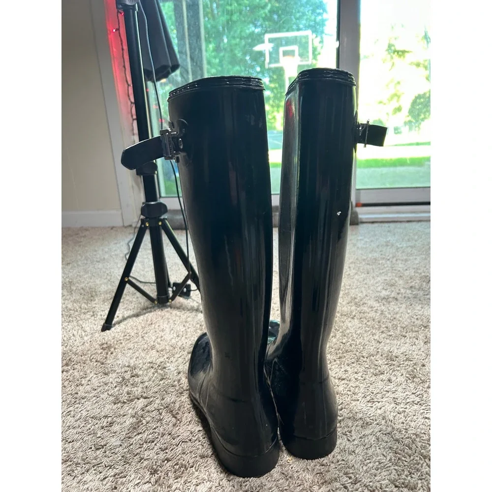 Hunter Original Tall Gloss Rain Boots Black Waterproof Wellingtons Womens US 8
